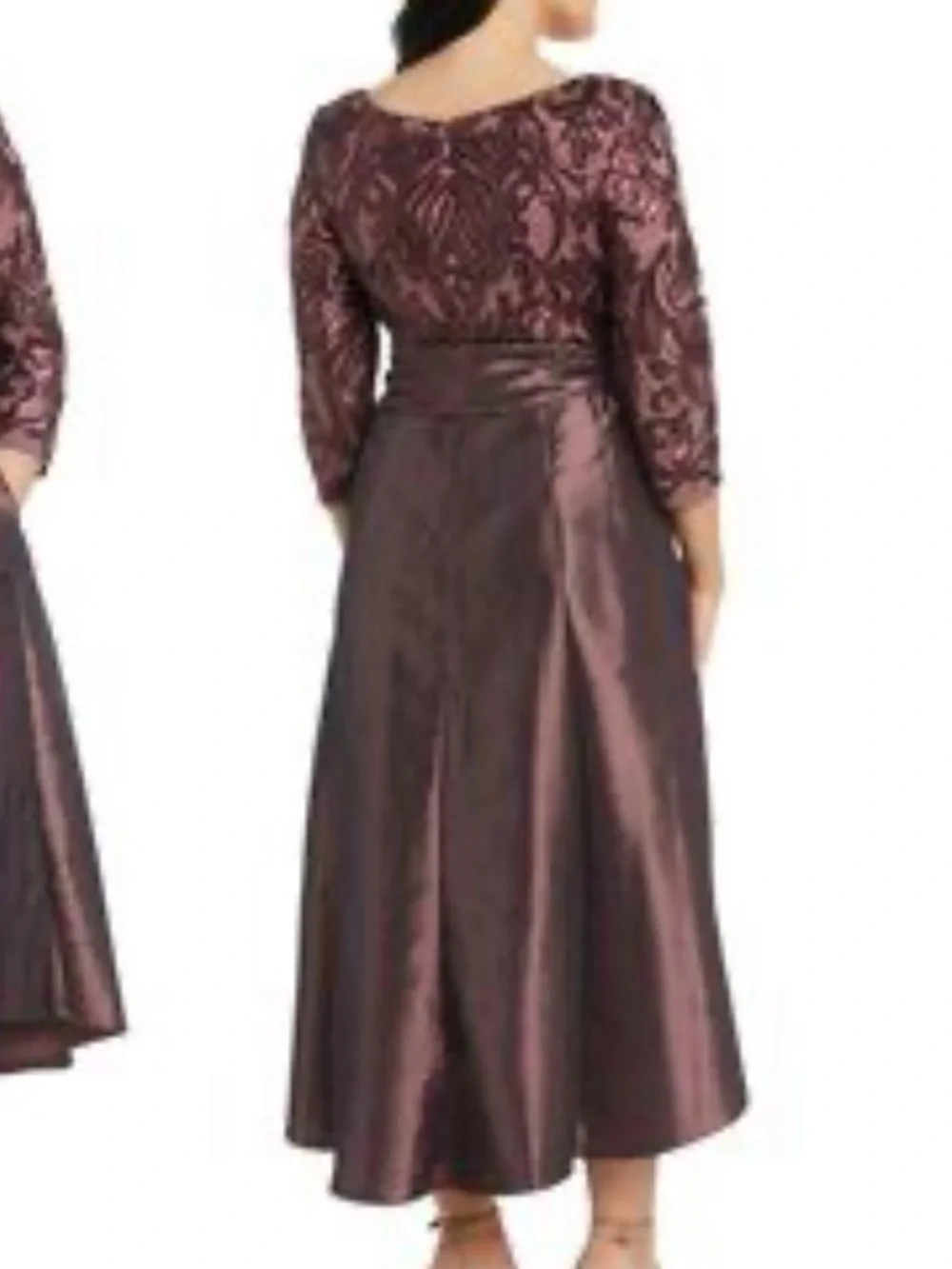 R&M Richards Plum Lace High-Low Dress with Waist Bow
